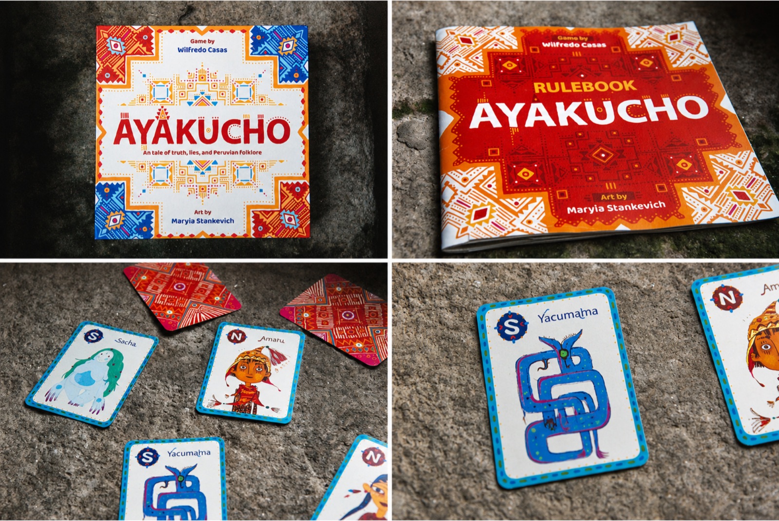 The full set of game components arranged in a fan